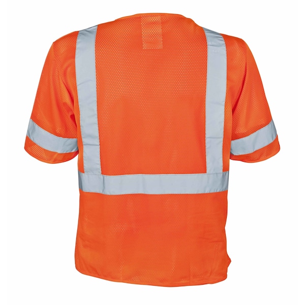 Polyester Mesh Safety Vest Class 3 W/ Zipper & 6 Pockets (Orange/2X-Large)